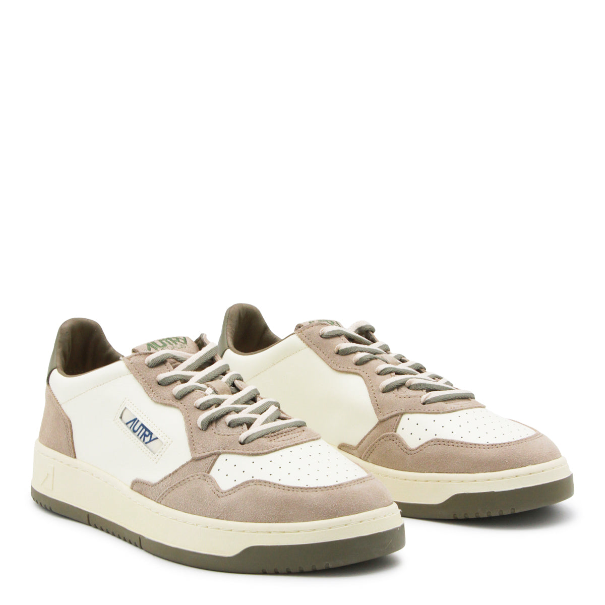 WHITE AND BEIGE LEATHER MEDALIST SNEAKERS
