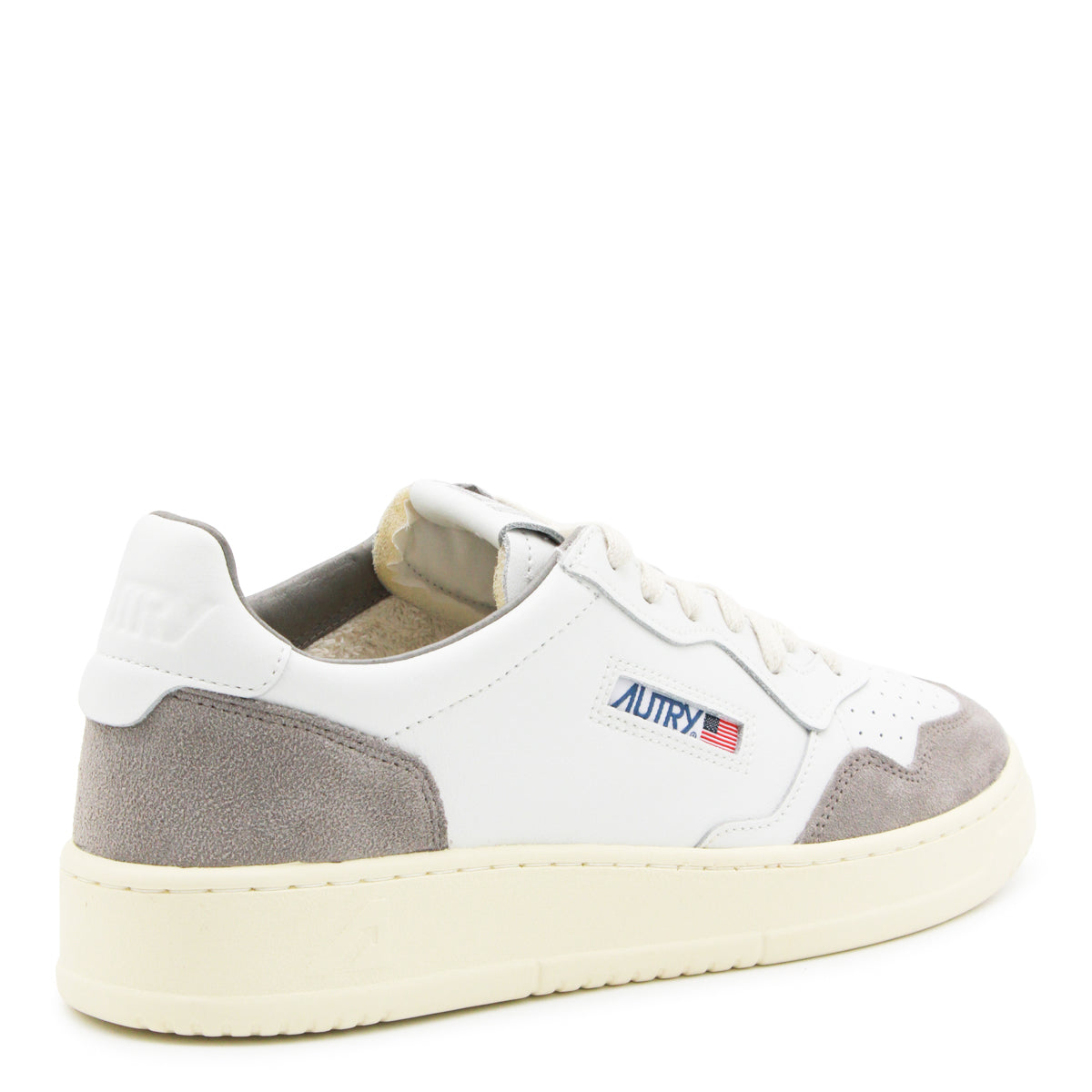 WHITE AND GREY LEATHER MEDALIST SNEAKERS