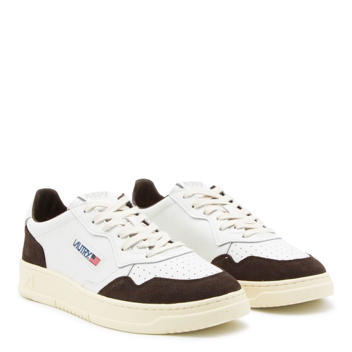 WHITE AND DARK BROWN LEATHER MEDALIST SNEAKERS