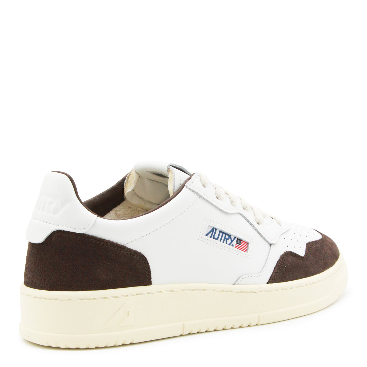 WHITE AND DARK BROWN LEATHER MEDALIST SNEAKERS