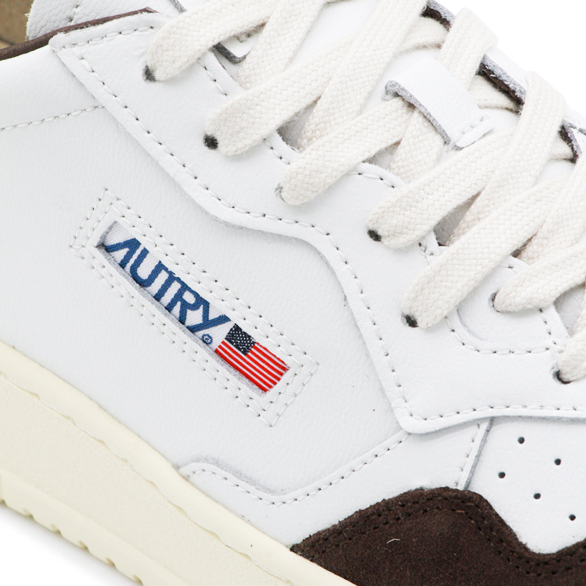 WHITE AND DARK BROWN LEATHER MEDALIST SNEAKERS
