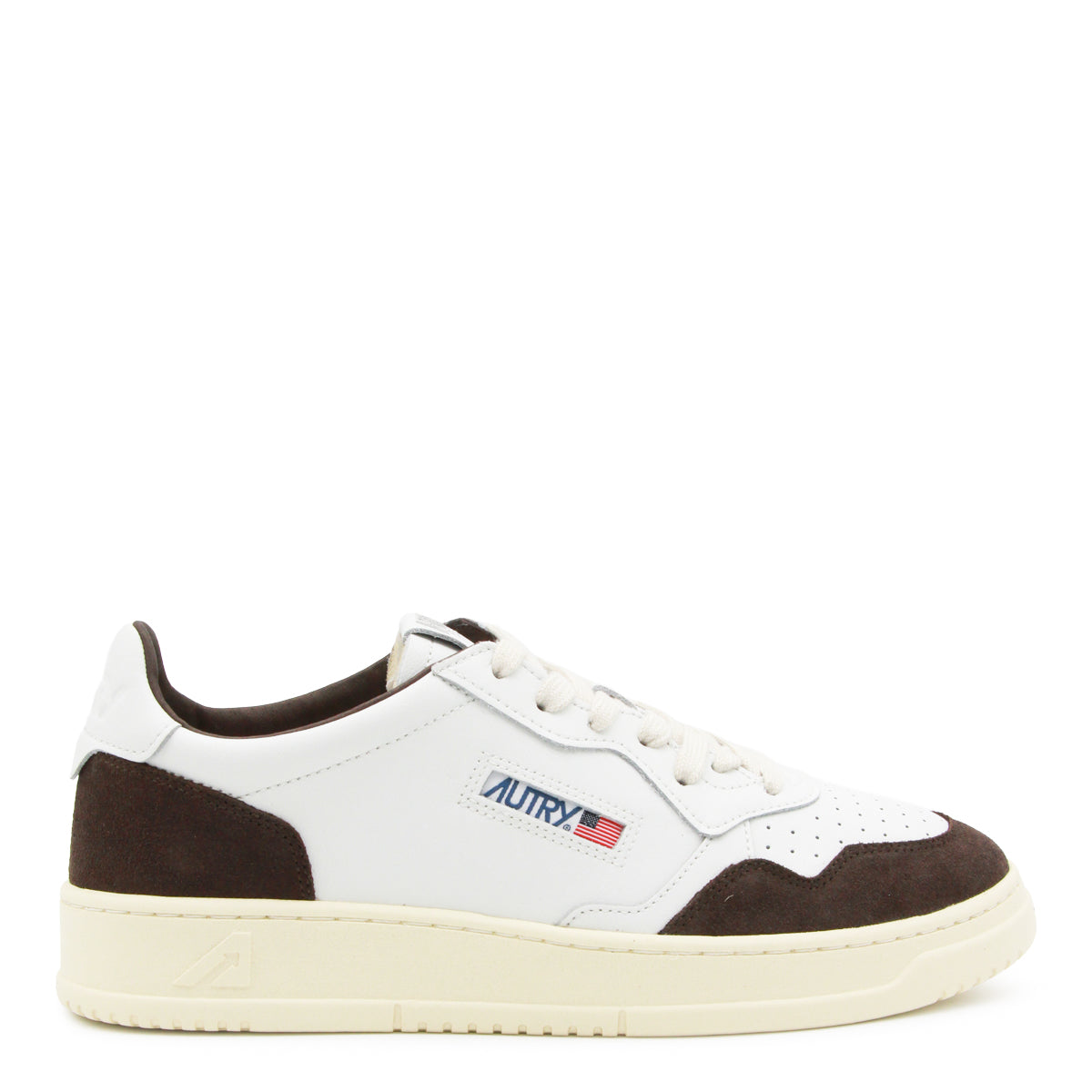 WHITE AND DARK BROWN LEATHER MEDALIST SNEAKERS