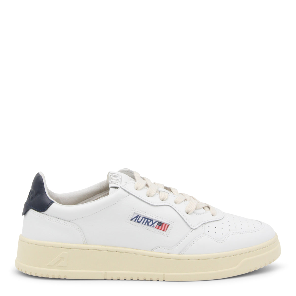 WHITE AND NAVY LEATHER SNEAKERS