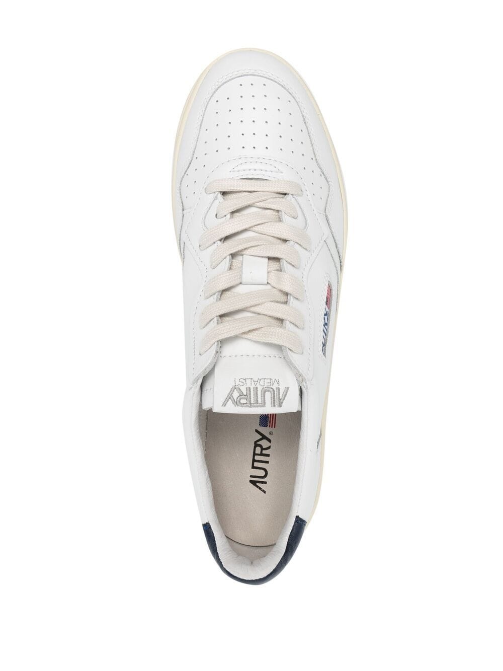 WHITE AND NAVY LEATHER SNEAKERS