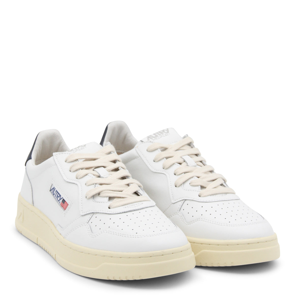 WHITE AND NAVY LEATHER SNEAKERS