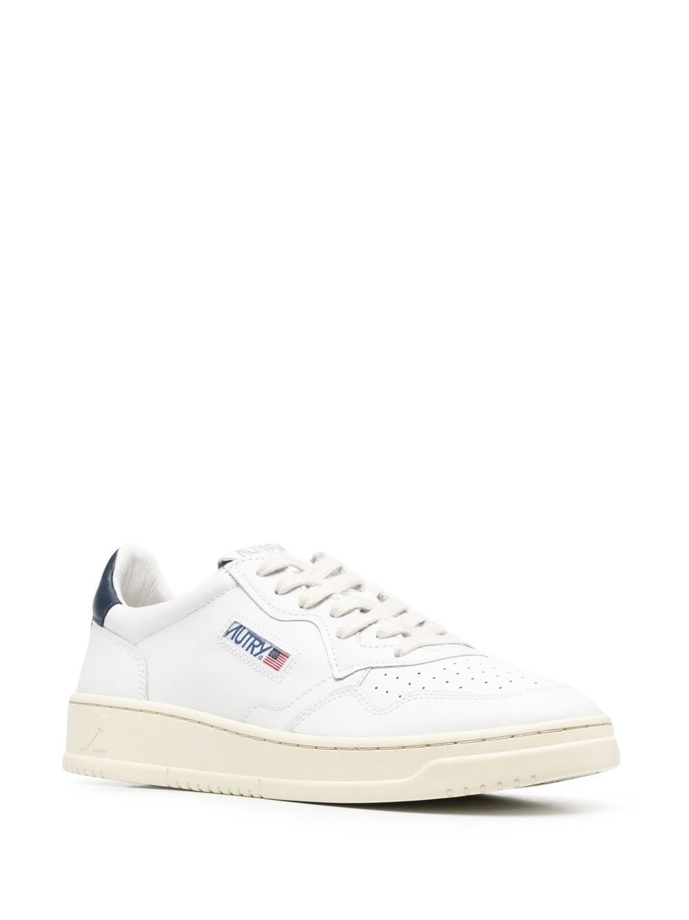 WHITE AND NAVY LEATHER SNEAKERS