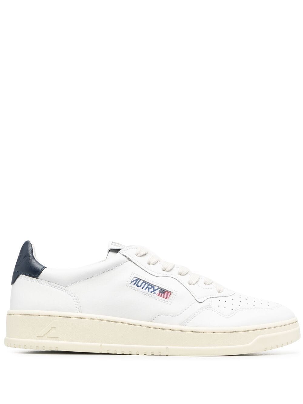 WHITE AND NAVY LEATHER SNEAKERS