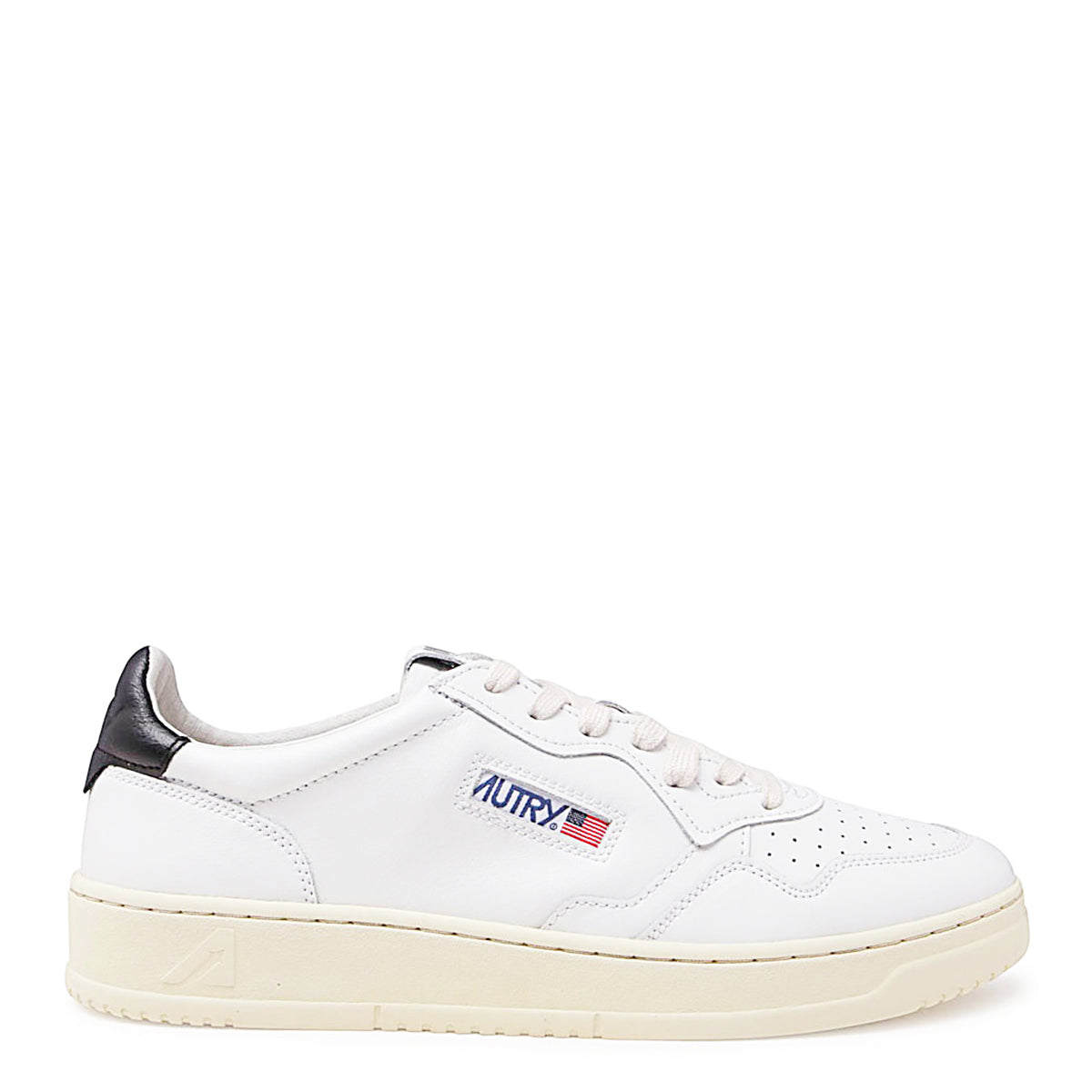WHITE AND BLACK LEATHER MEDALIST SNEAKERS