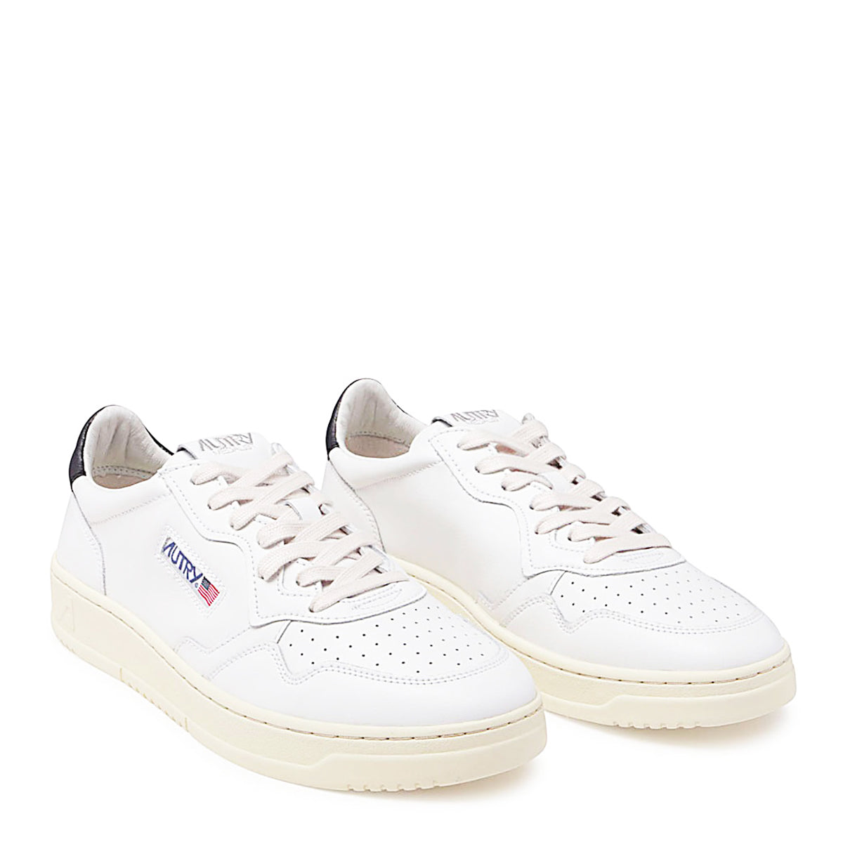 WHITE AND BLACK LEATHER MEDALIST SNEAKERS