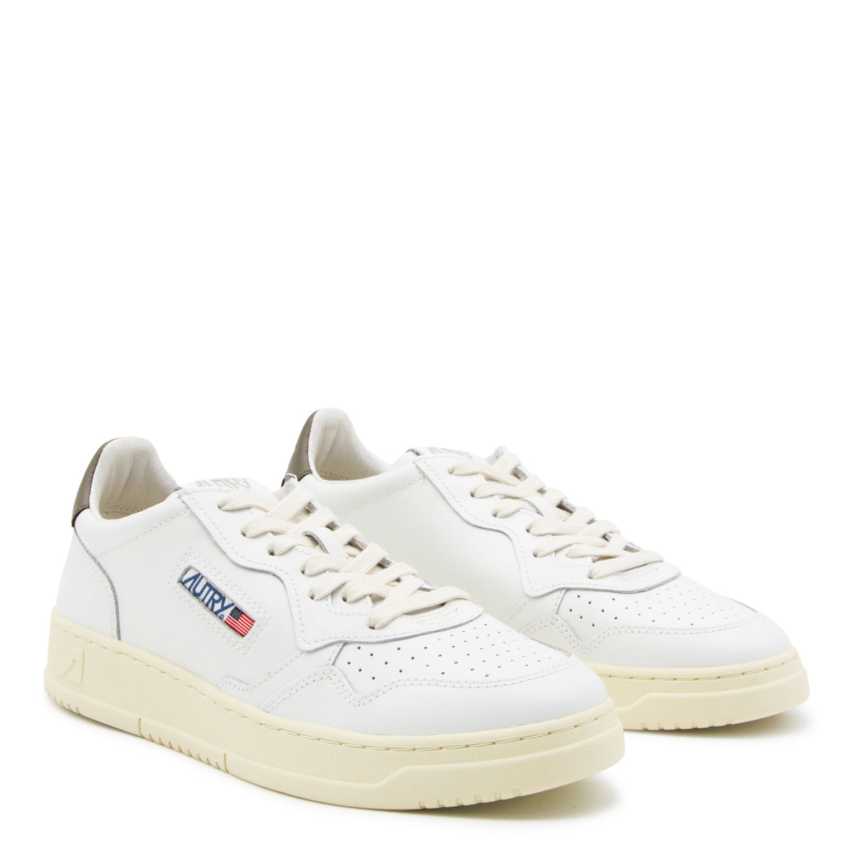WHITE AND BROWN LEATHER MEDALIST SNEAKERS