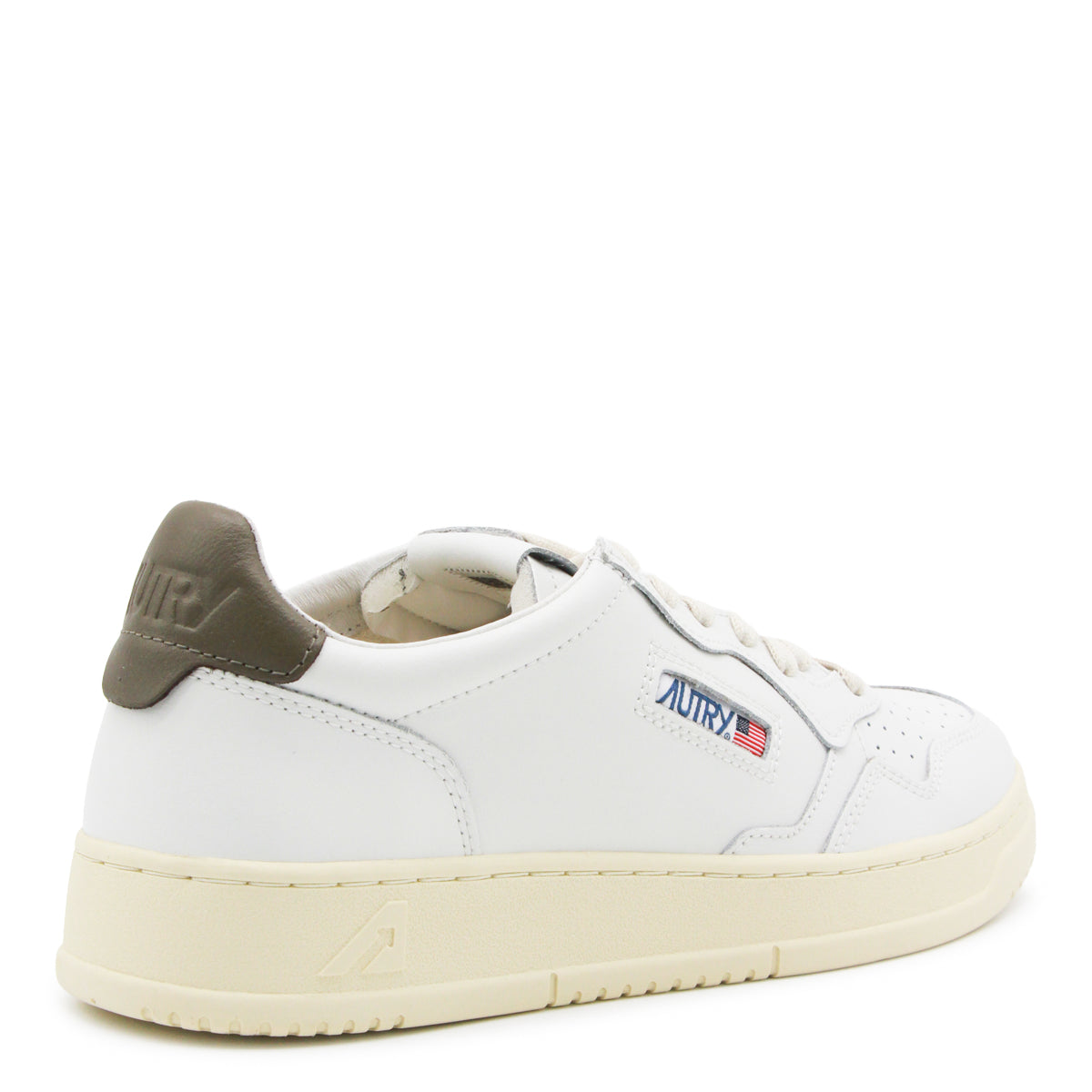 WHITE AND BROWN LEATHER MEDALIST SNEAKERS