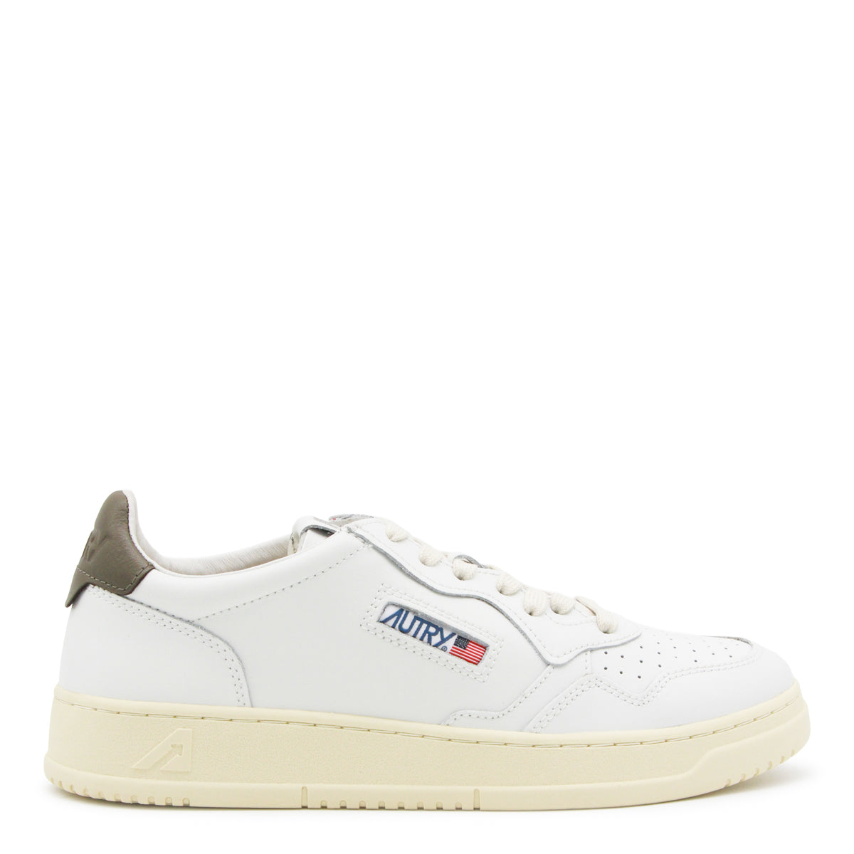 WHITE AND BROWN LEATHER MEDALIST SNEAKERS