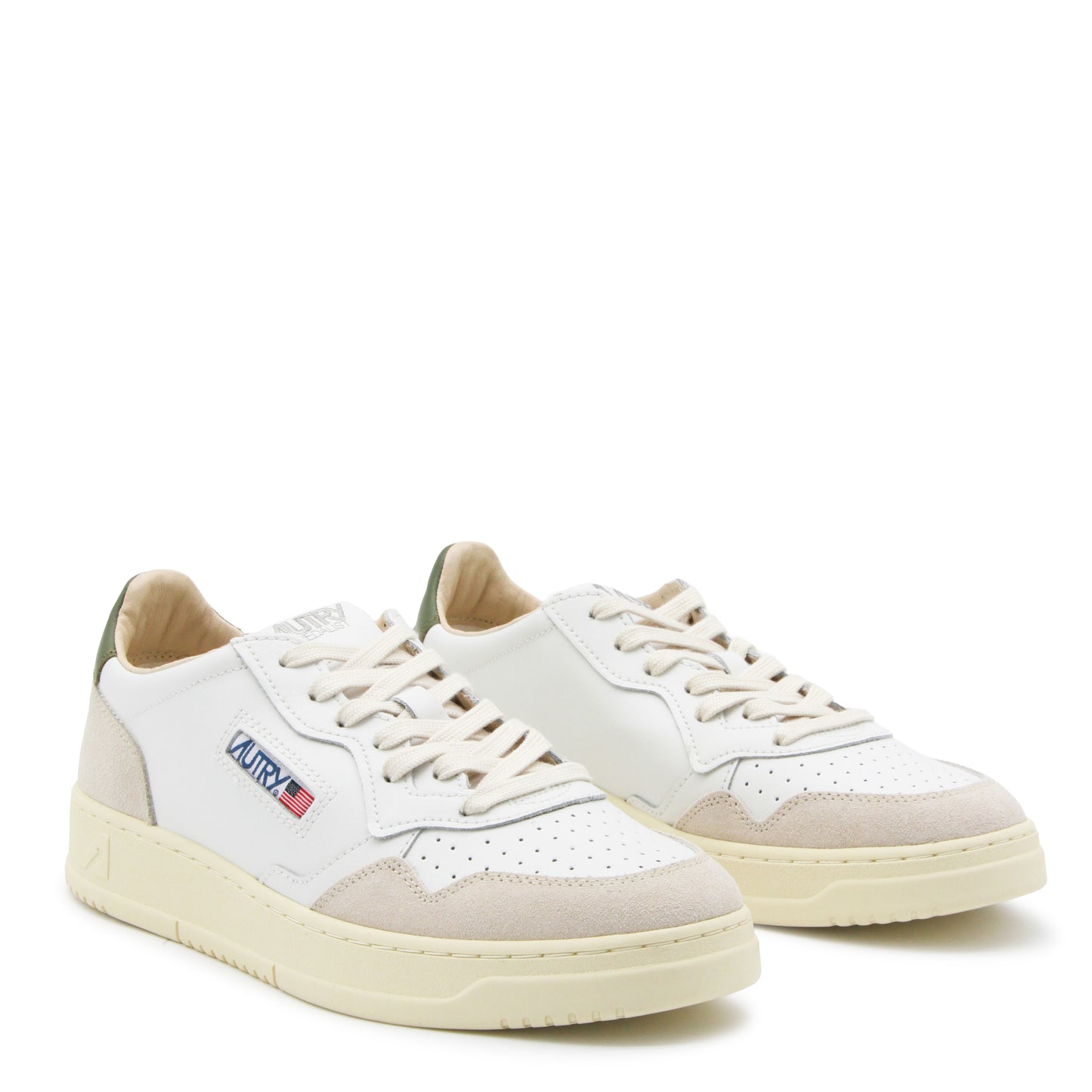 WHITE AND GREEN LEATHER MEDALIST SNEAKERS