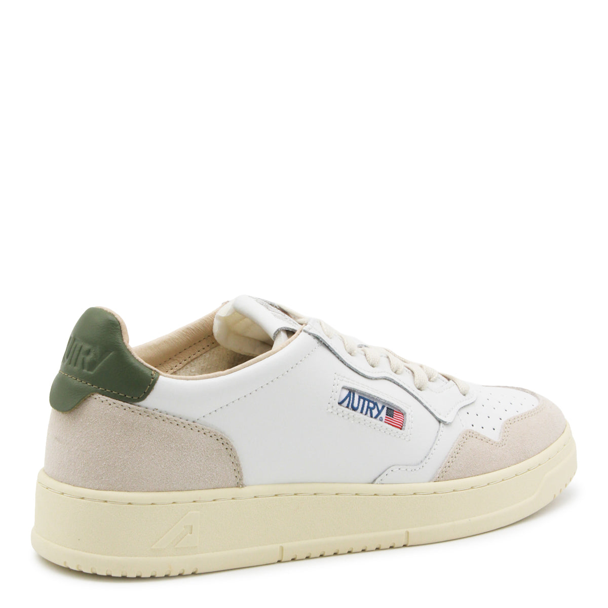 WHITE AND GREEN LEATHER MEDALIST SNEAKERS