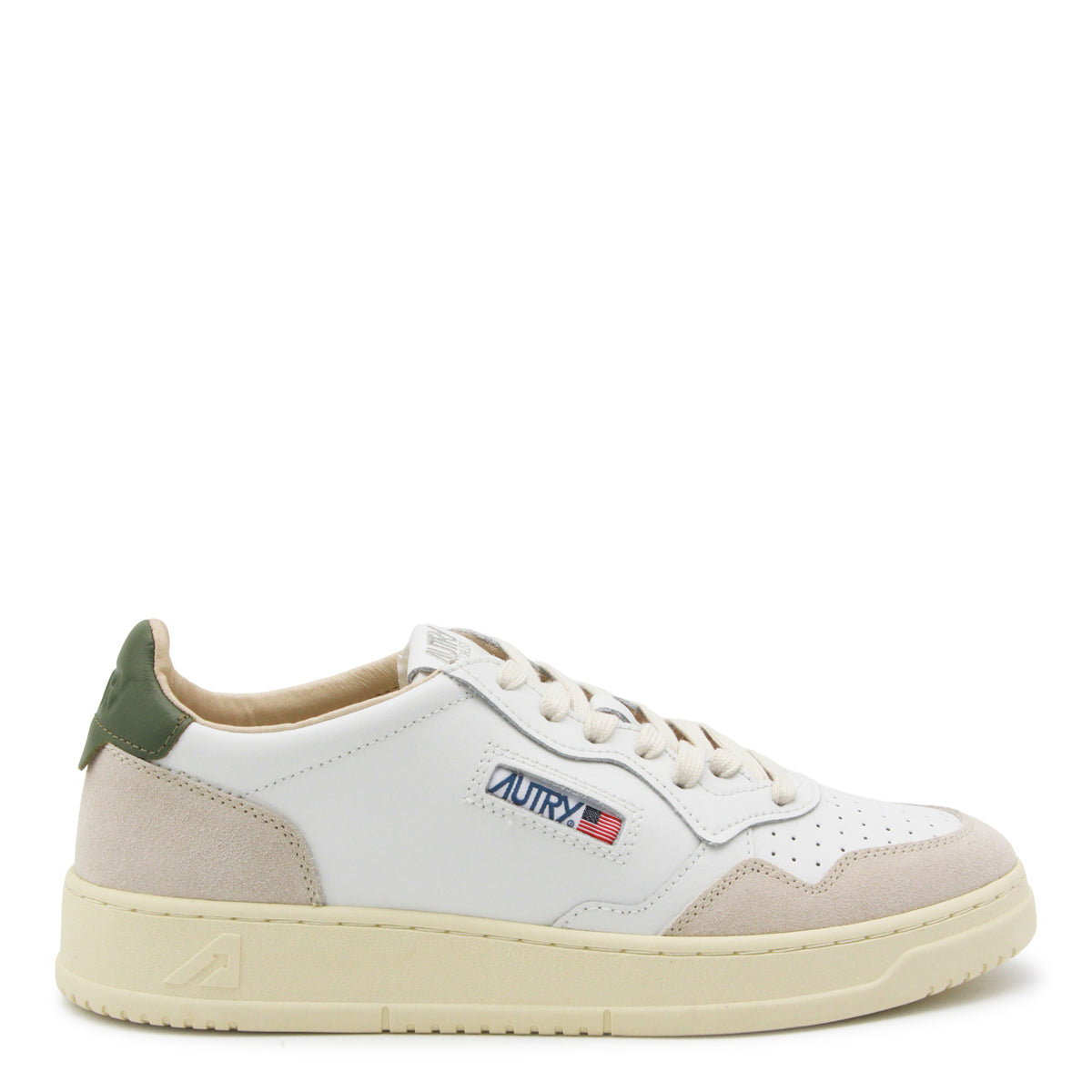 WHITE AND GREEN LEATHER MEDALIST SNEAKERS