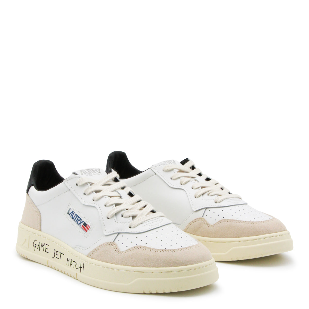 WHITE AND BLACK LEATHER MEDALIST SNEAKERS
