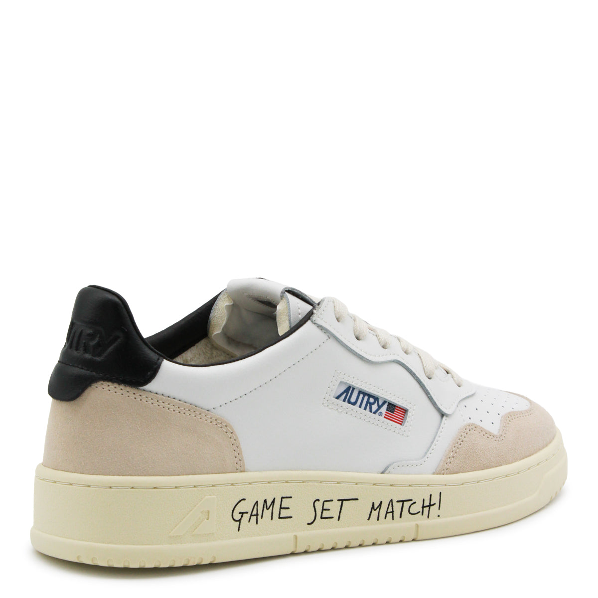 WHITE AND BLACK LEATHER MEDALIST SNEAKERS