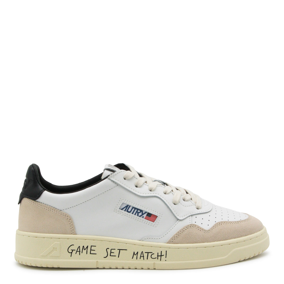 WHITE AND BLACK LEATHER MEDALIST SNEAKERS