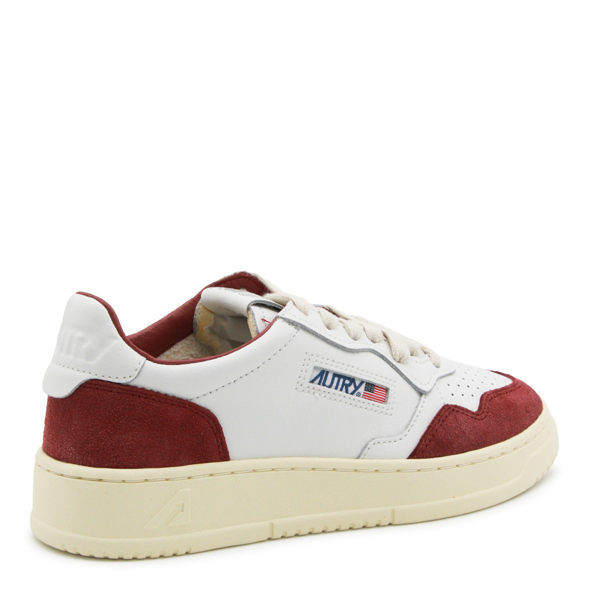 WHITE AND BURGUNDY LEATHER MEDALIST SNEAKERS