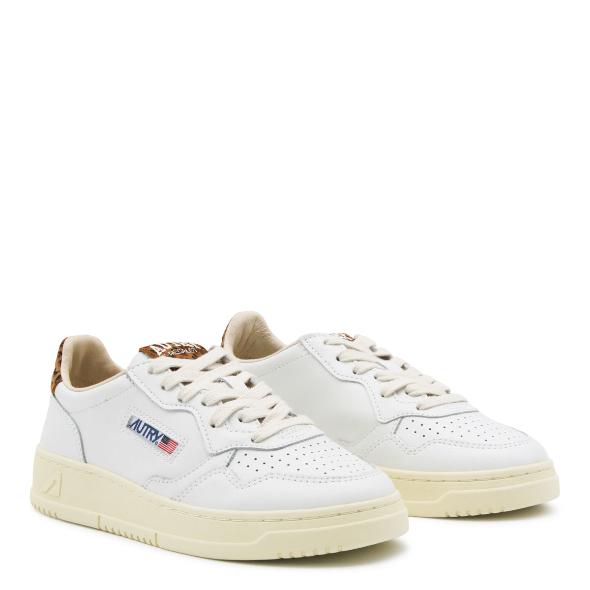 WHITE AND LEOPARD LEATHER MEDALIST SNEAKERS
