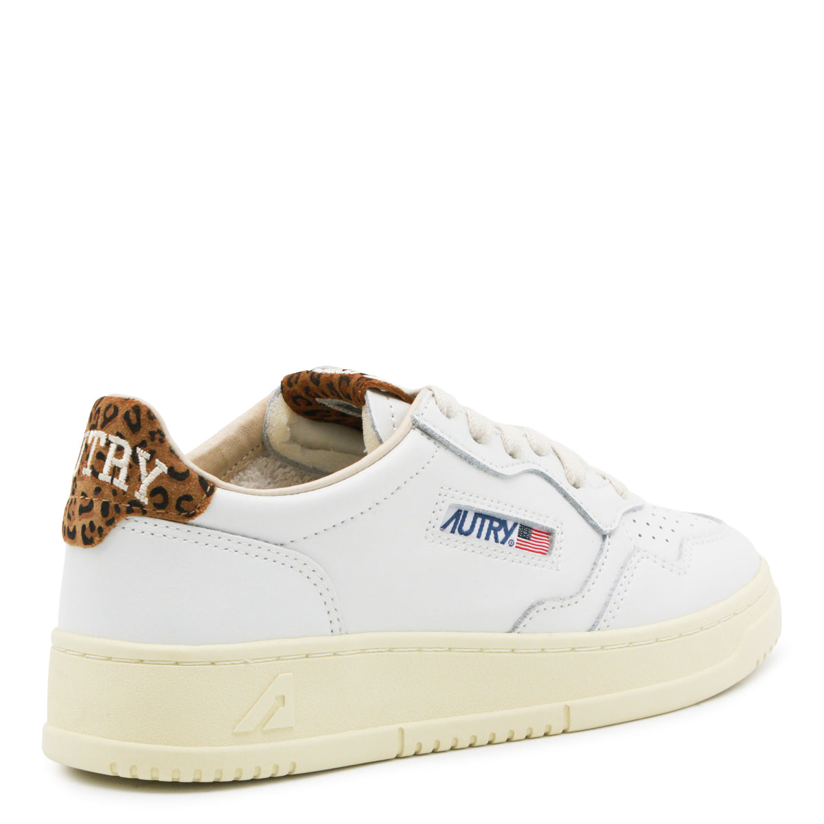 WHITE AND LEOPARD LEATHER MEDALIST SNEAKERS