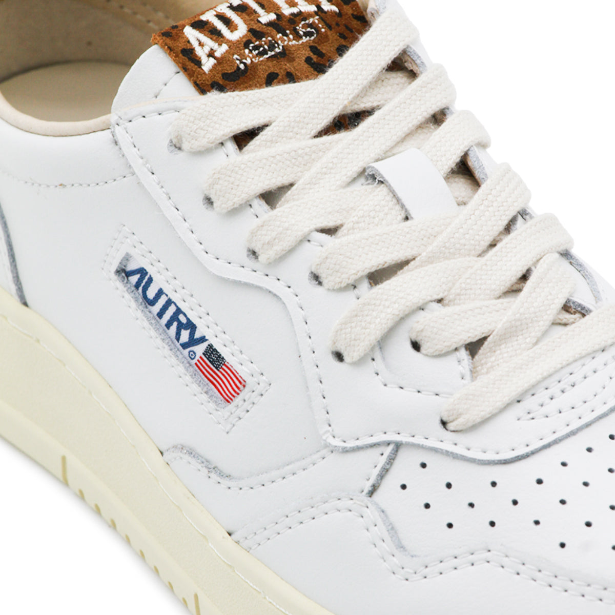 WHITE AND LEOPARD LEATHER MEDALIST SNEAKERS