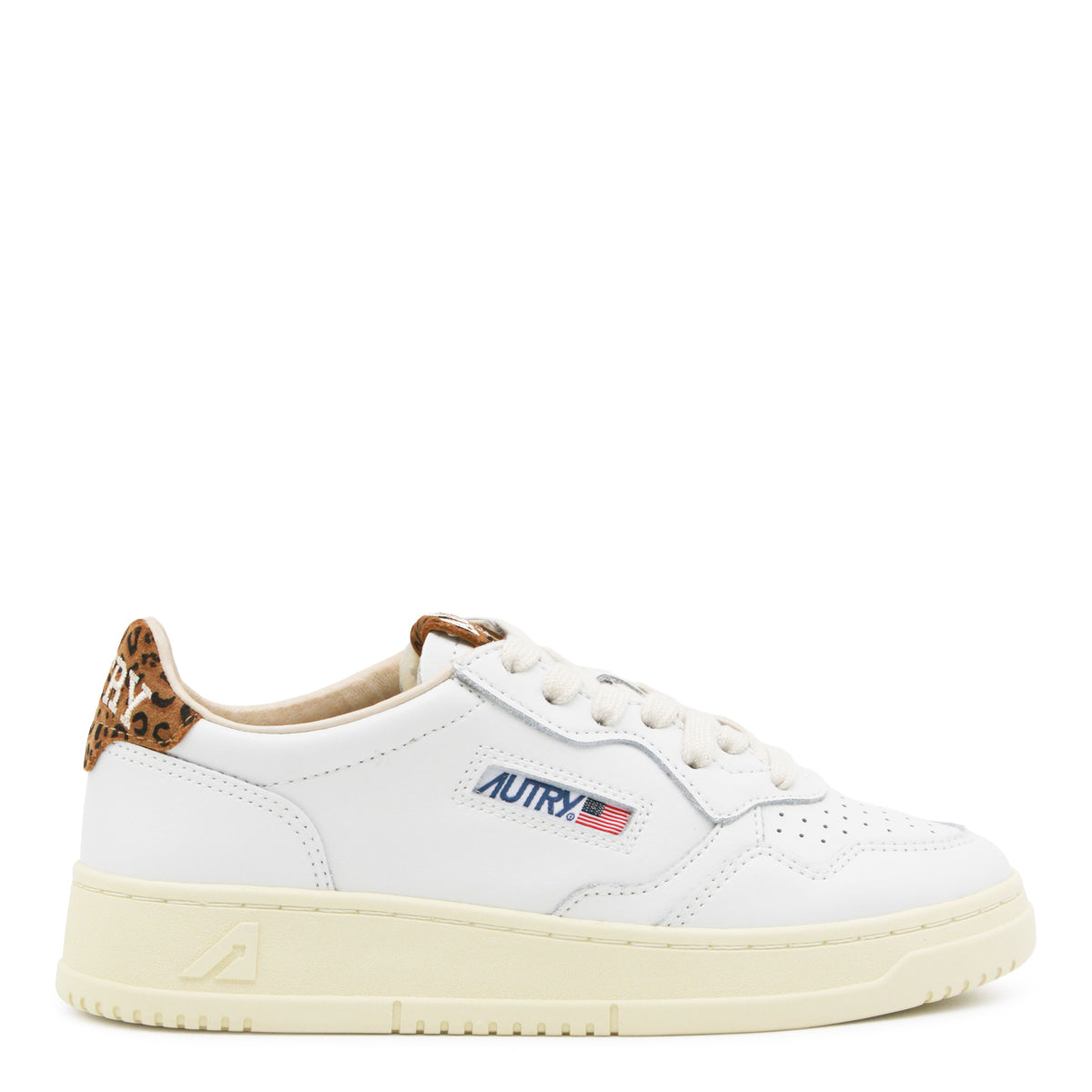 WHITE AND LEOPARD LEATHER MEDALIST SNEAKERS