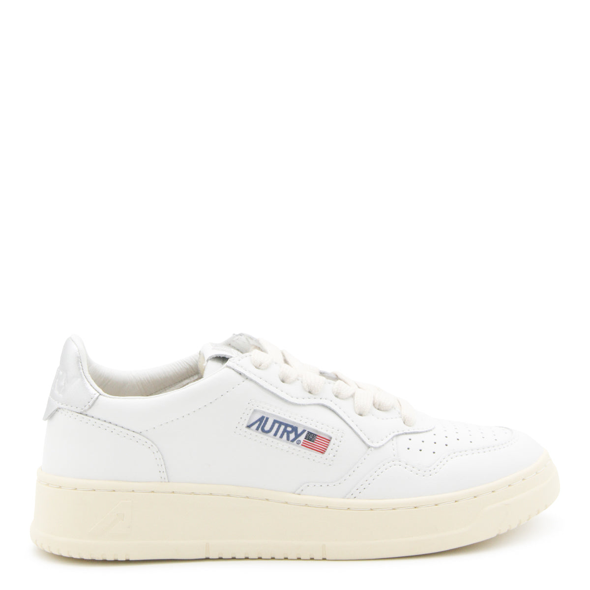 WHITE AND SILVER LEATHER 01 LOW TOP SNEAKERS