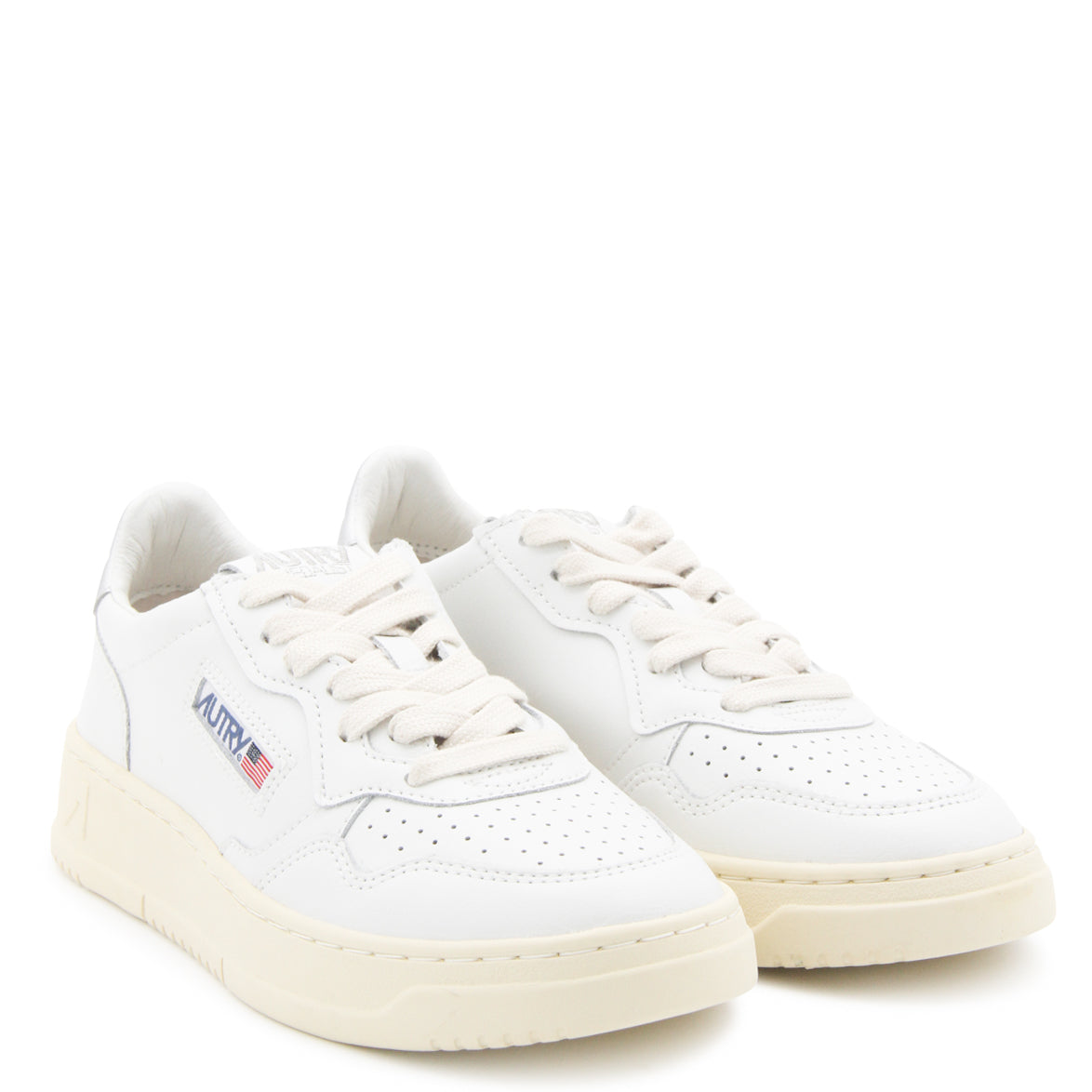 WHITE AND SILVER LEATHER 01 LOW TOP SNEAKERS