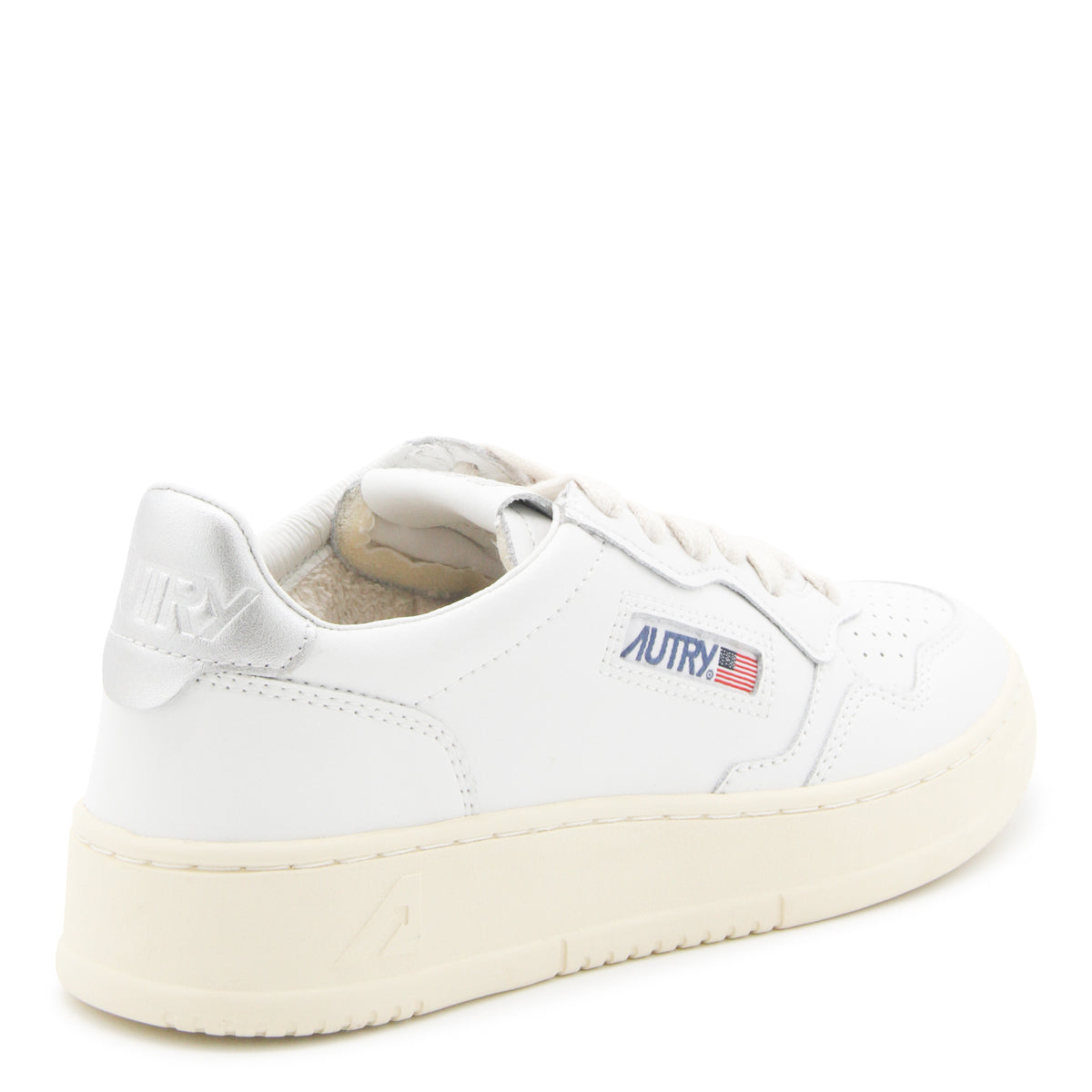 WHITE AND SILVER LEATHER 01 LOW TOP SNEAKERS
