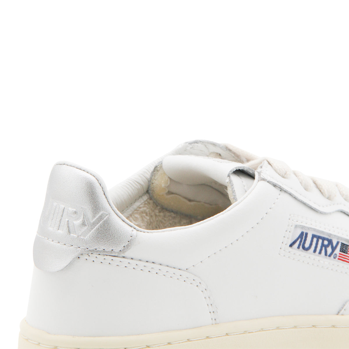 WHITE AND SILVER LEATHER 01 LOW TOP SNEAKERS