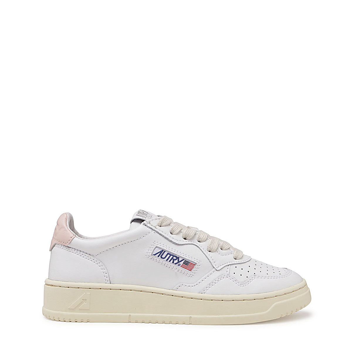 WHITE AND PINK LEATHER MEDALIST SNEAKERS
