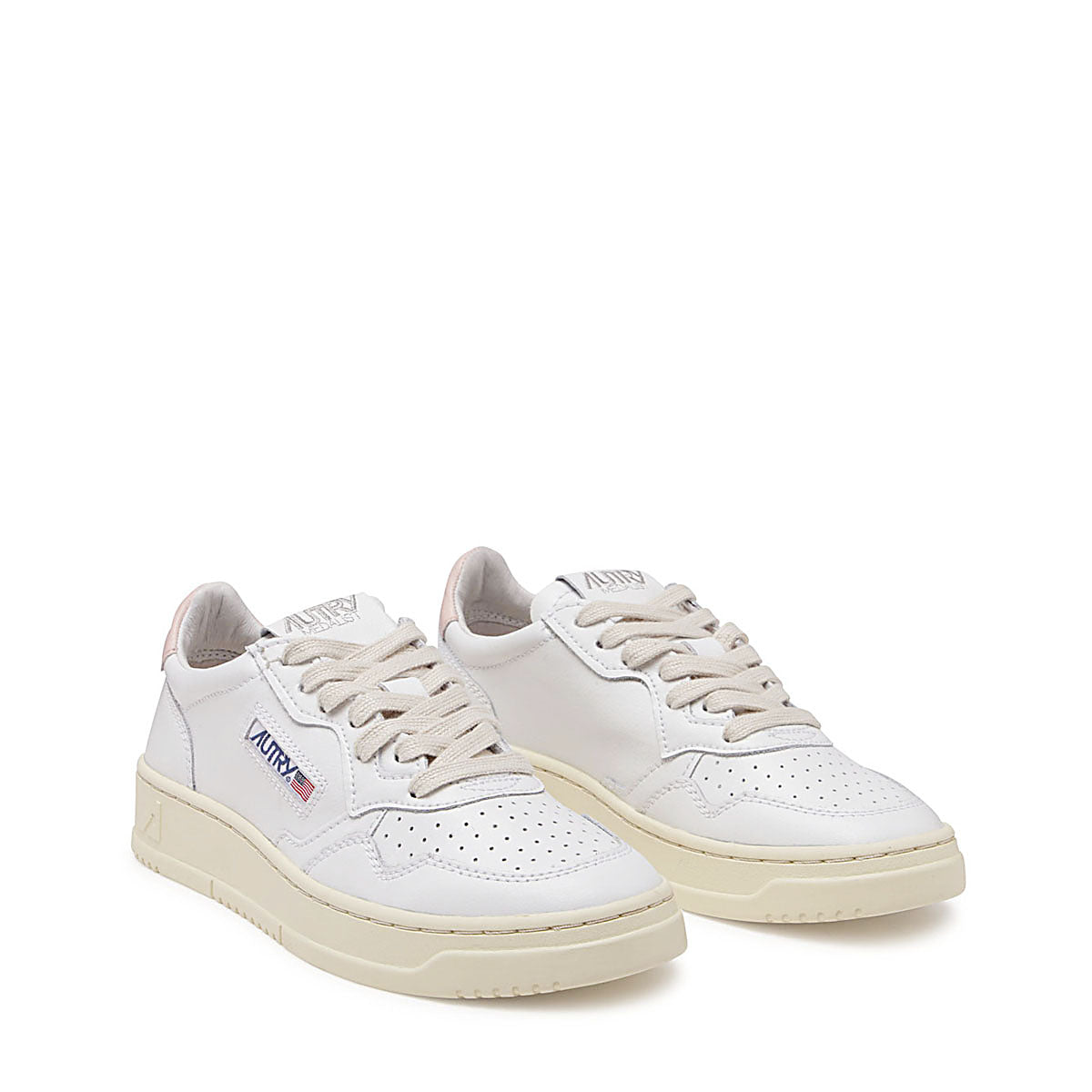 WHITE AND PINK LEATHER MEDALIST SNEAKERS