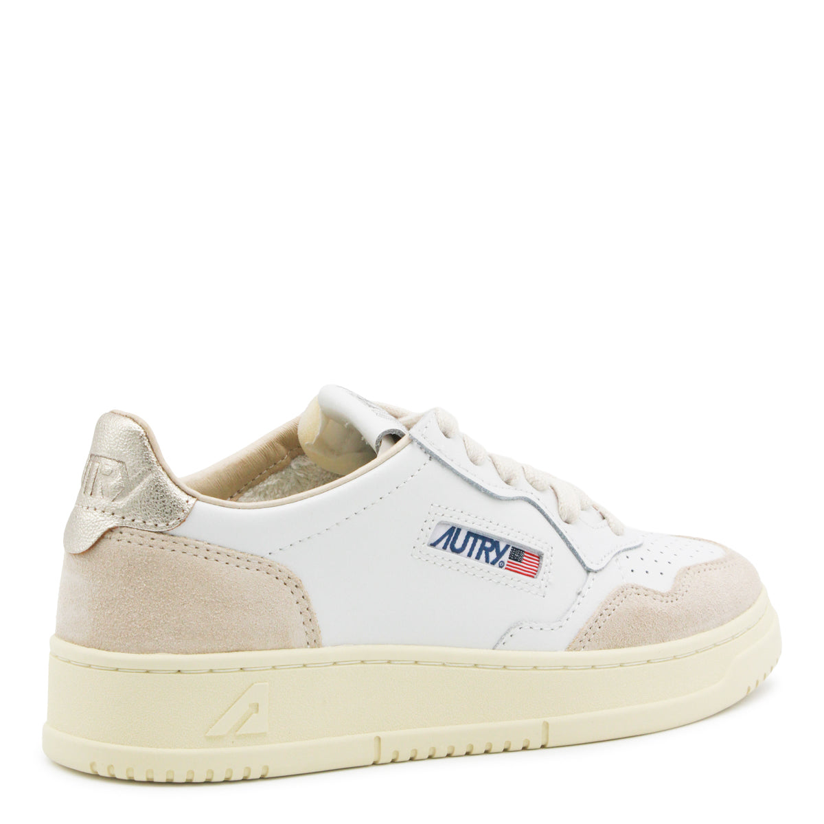 WHITE BEIGE AND GOLD LEATHER MEDALIST SNEAKERS