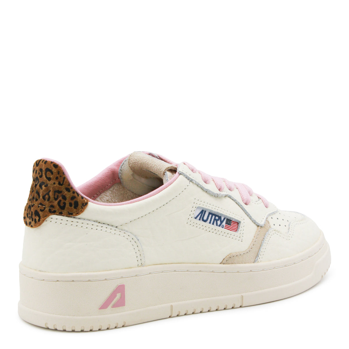 WHITE PINK AND LEOPRINT LEATHER MEDALIST SNEAKERS