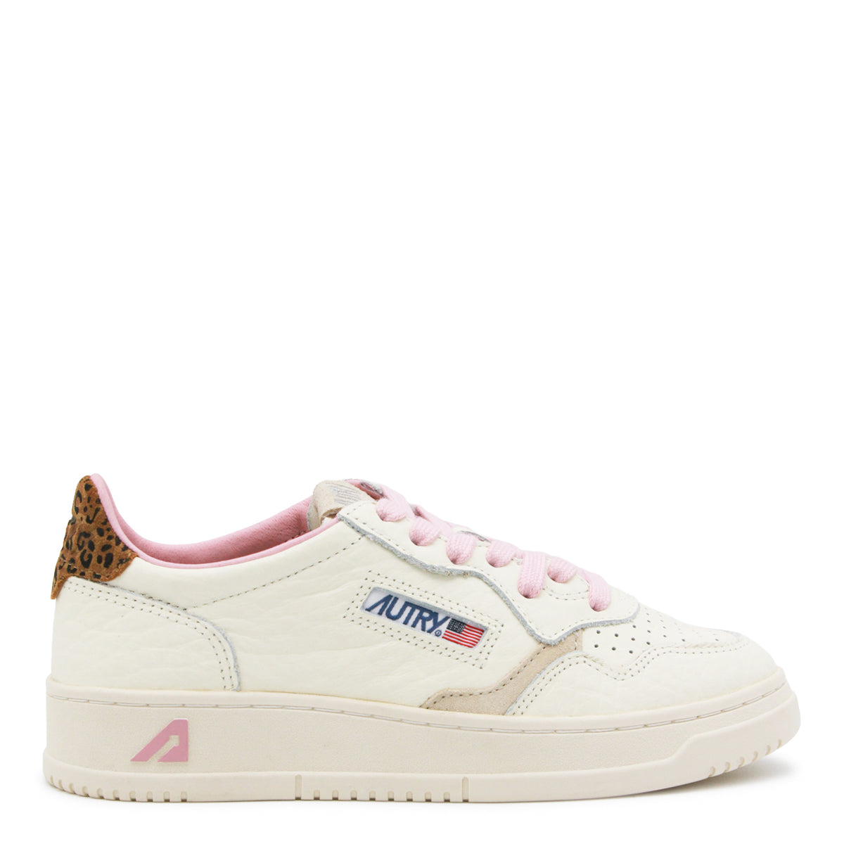 WHITE PINK AND LEOPRINT LEATHER MEDALIST SNEAKERS