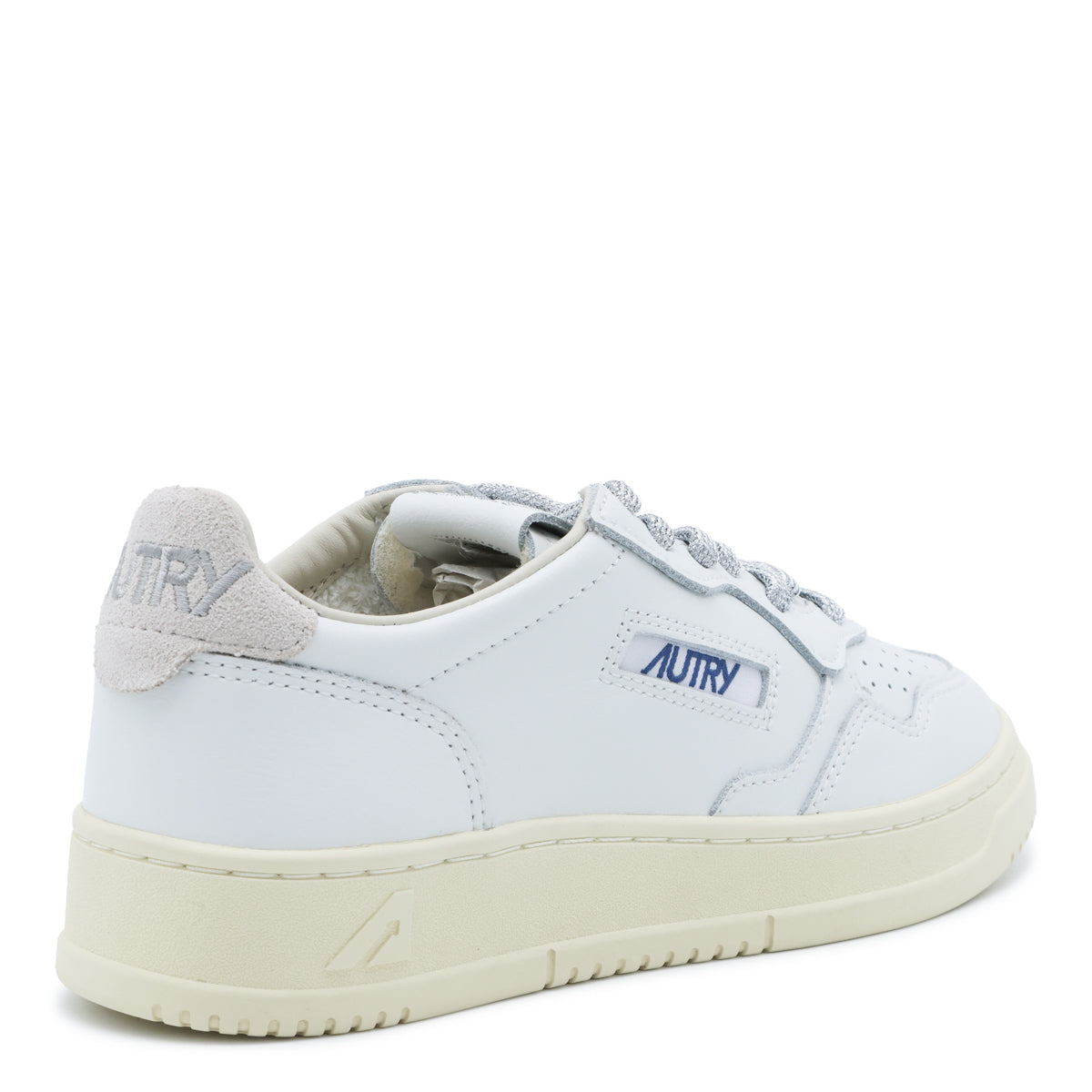 WHITE AND SILVER LEATHER MEDALIST SNEAKERS