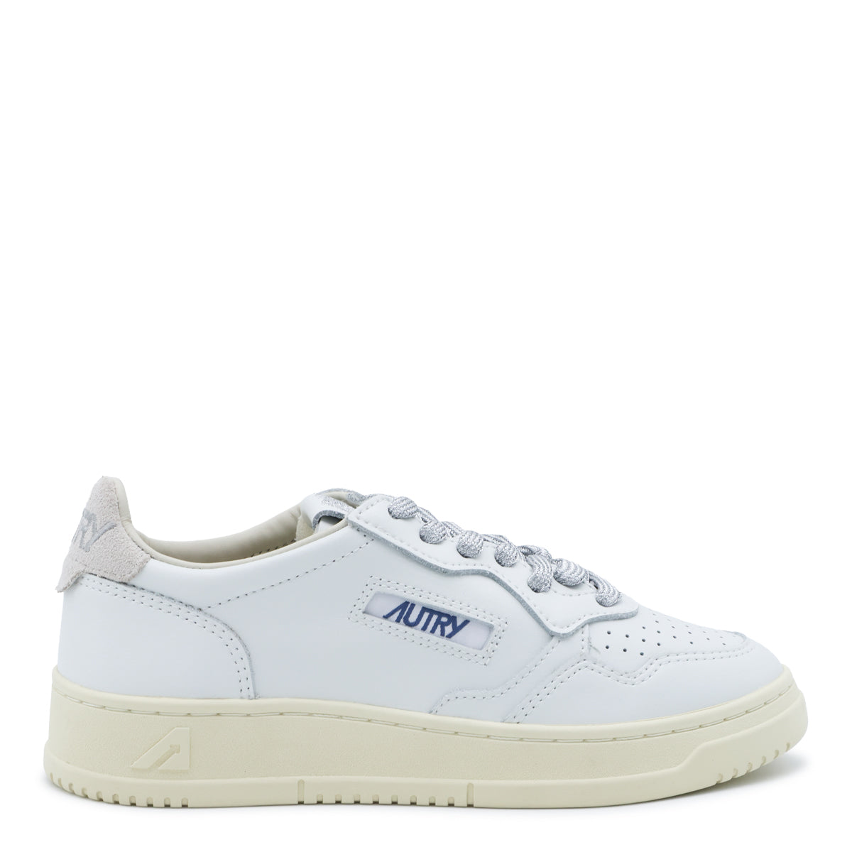 WHITE AND SILVER LEATHER MEDALIST SNEAKERS