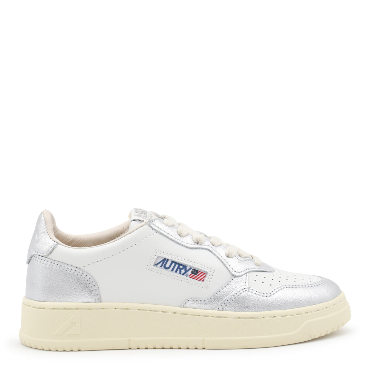 WHITE AND SILVER LEATHER SNEAKERS
