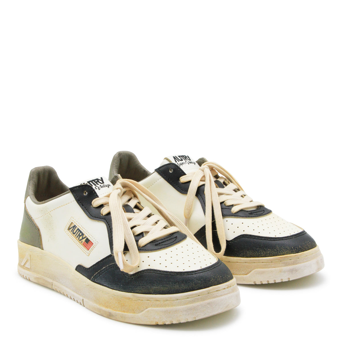 WHITE AND GREEN LEATHER SUPER VINTAGE SNEAKERS