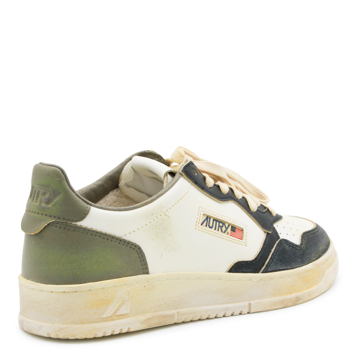 WHITE AND GREEN LEATHER SUPER VINTAGE SNEAKERS