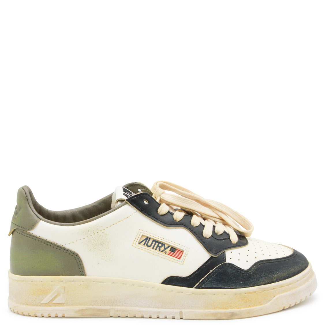 WHITE AND GREEN LEATHER SUPER VINTAGE SNEAKERS