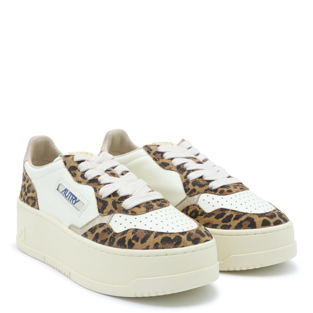 CREAM AND JAGUAR LEATHER MEDALIST PLATFORM SNEAKERS