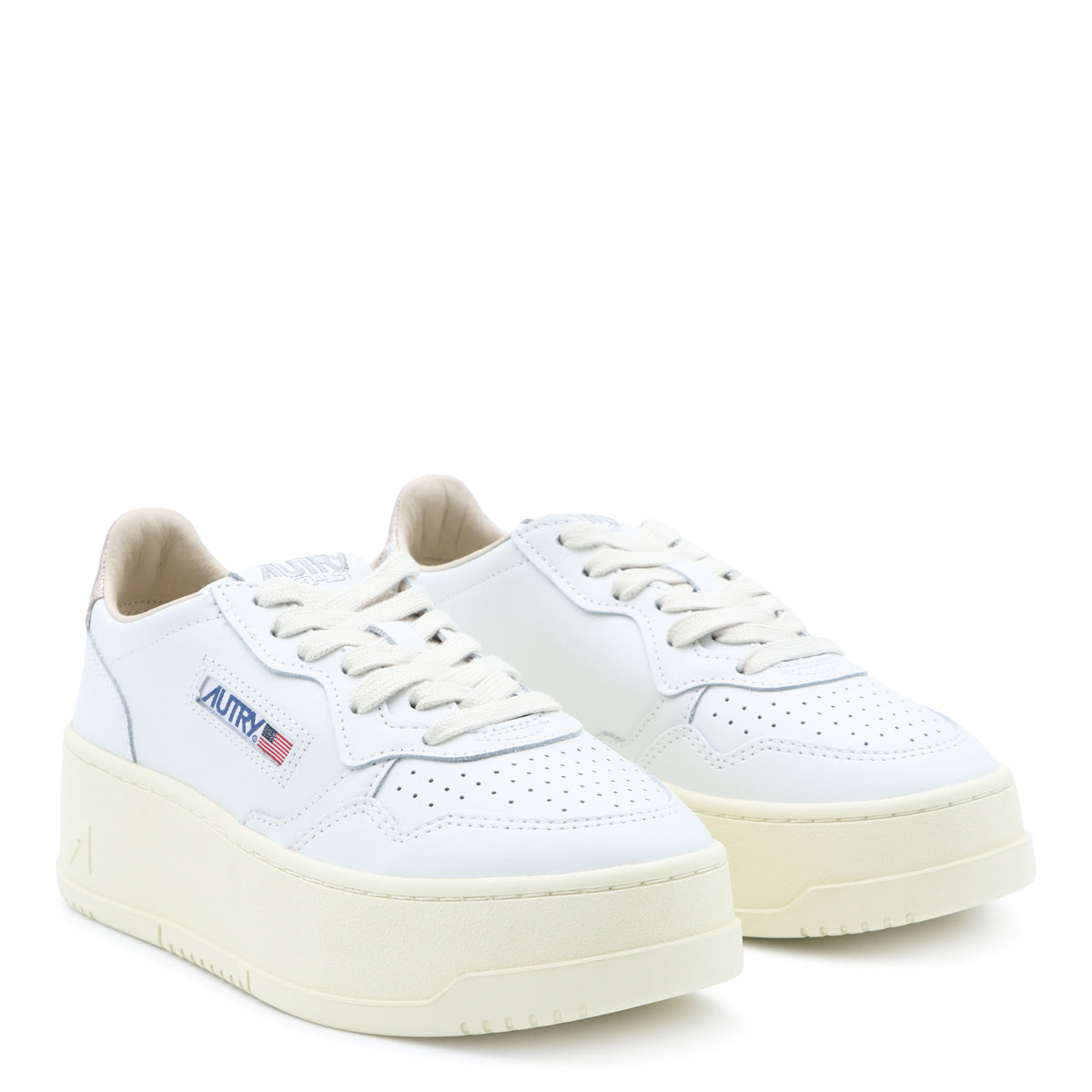 WHITE AND PINK LEATHER MEDALIST PLATFORM SNEAKERS