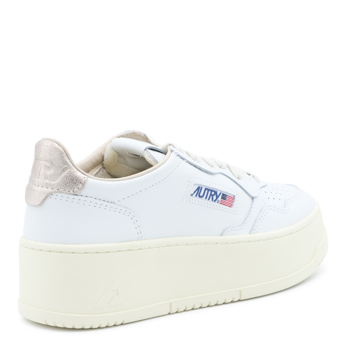 WHITE AND PINK LEATHER MEDALIST PLATFORM SNEAKERS