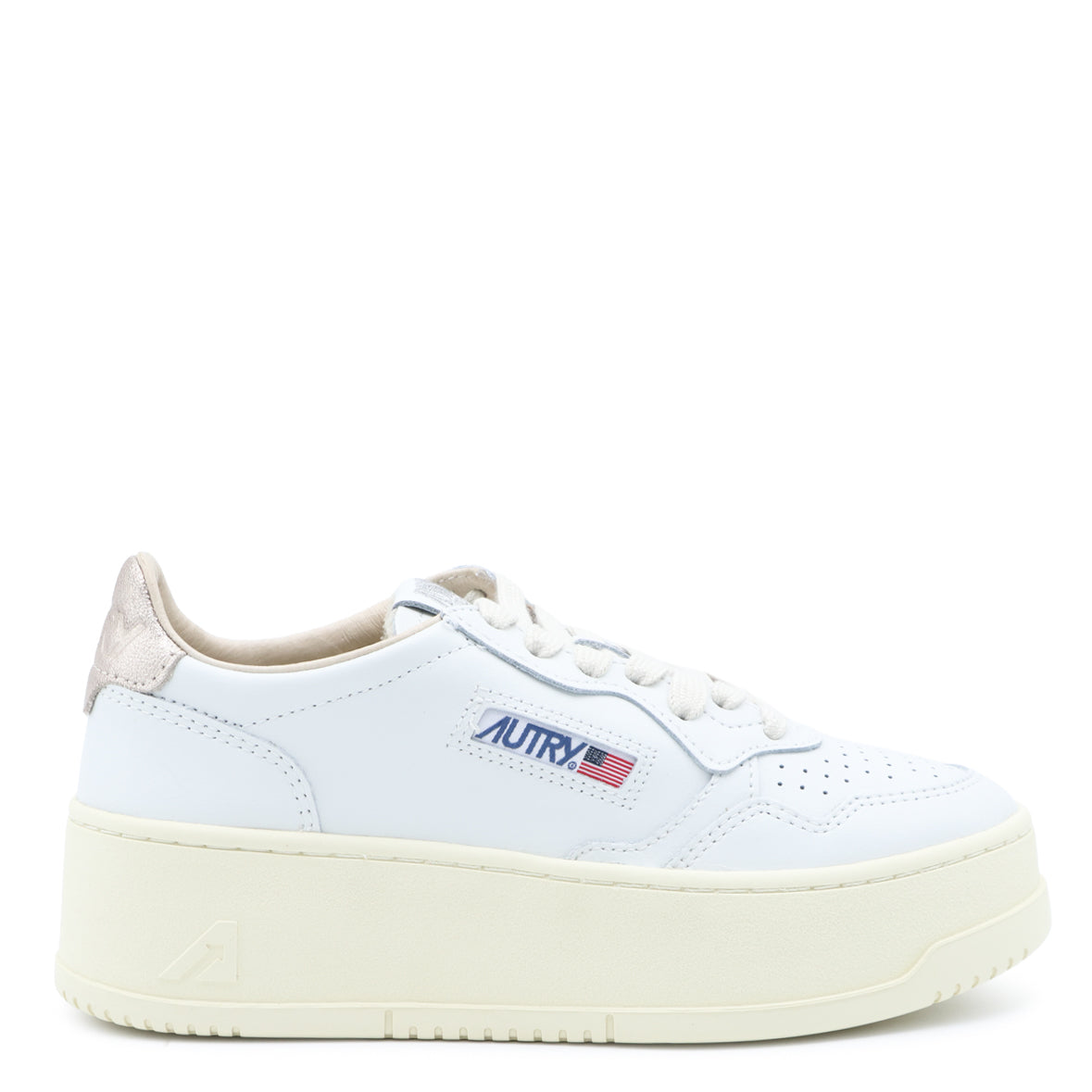 WHITE AND PINK LEATHER MEDALIST PLATFORM SNEAKERS
