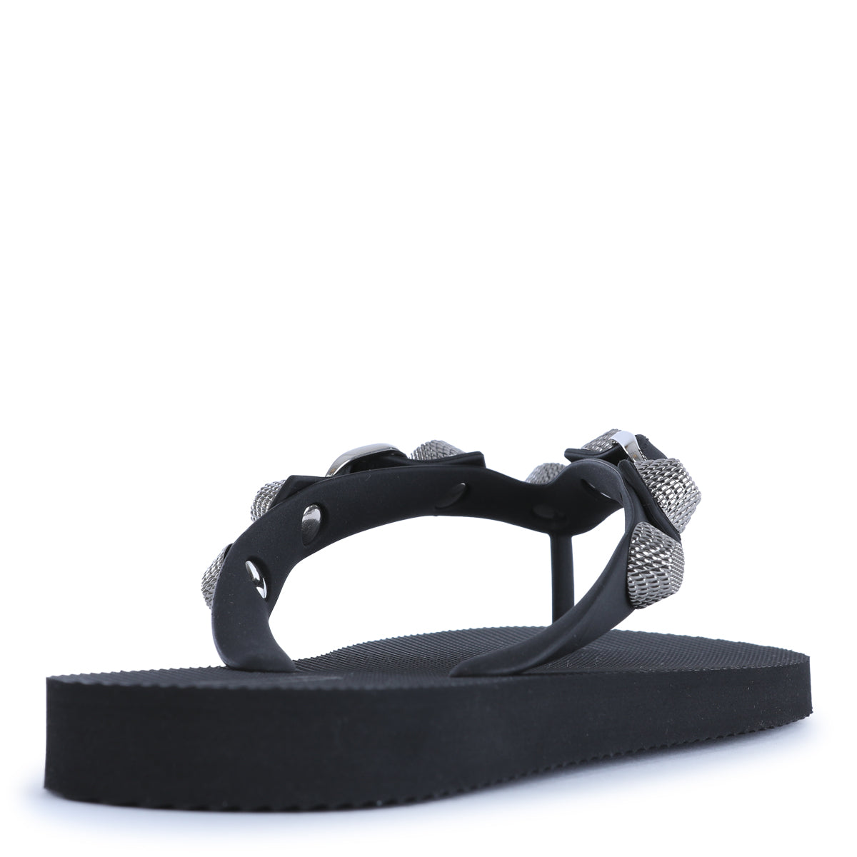 BLACK AND SILVER FLIP FLOP FLATS