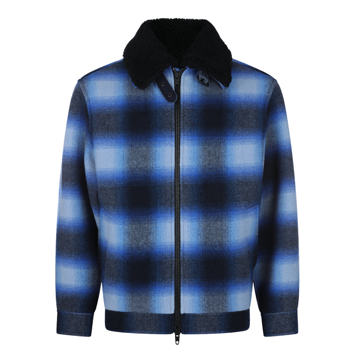 BLUE AND BLACK WOOL CHECK CASUAL JACKET