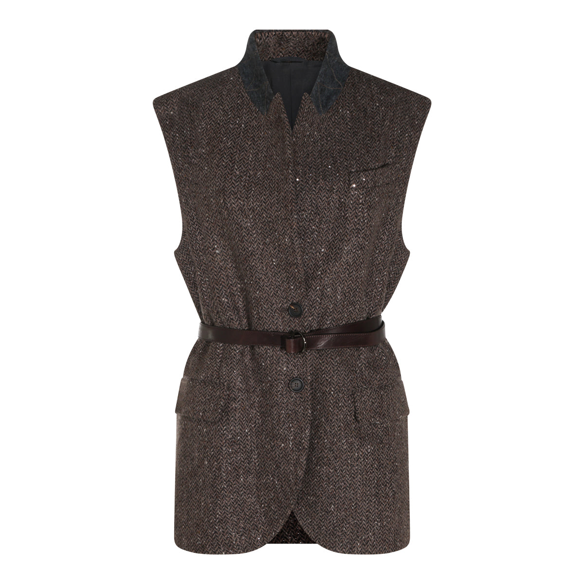 BLACK AND BROWN VIRGIN WOOL BLEND VEST BLAZER