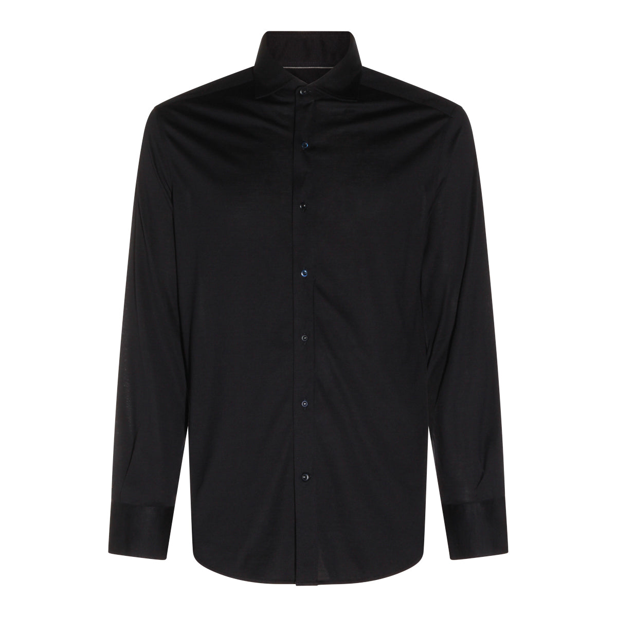 NAVY SILK AND COTTON BLEND SHIRT